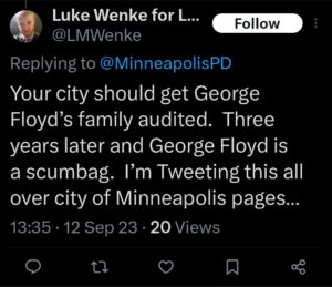 luke wenke racist george floyd tweet x twitter screenshot 2023