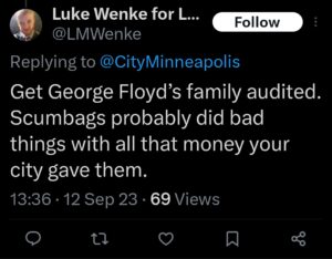 luke wenke twitter screenshot racist george floyd 2023