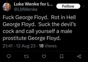 luke wenke twitter screenshot racist george floyd 2023