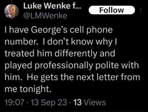 luke wenke x twitter screenshot letter writing obsession 2023