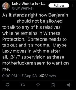 luke wenke twitter screenshot ryan benjamin obsession 2023