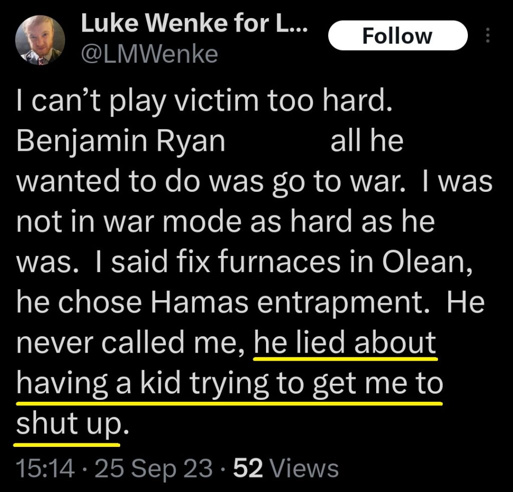 luke wenke x twitter screenshot ryan benjamin teeter obsession 2023