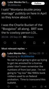 luke wenke x twitter screenshot double proxy marriage montana 2023 ryan teeter obsession stalker erotomania