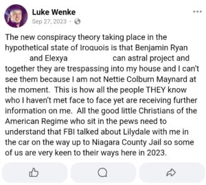luke wenke facebook screenshot ryan obsession demands
