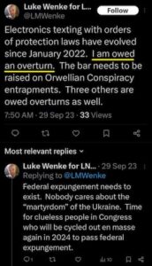 luke wenke x twitter screenshot demands owed 2023