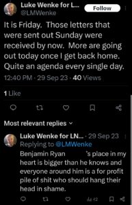 luke wenke x twitter screenshot letter writing obsession 2023