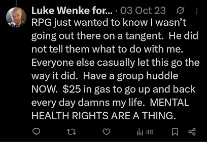 luke wenke trash talks assistant federal prosecutor david rudroff x/twitter screenshot october 2023