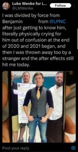 luke wenke twitter x screenshot benjamin ryan teeter obsession 2023