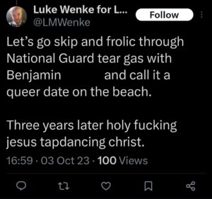 luke wenke twitter x screenshot benjamin ryan teeter obsession 2023