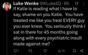 luke wenke tweet screenshot katie obsession 2025