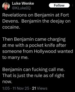 luke wenke x twitter screenshot ryan benjamin teeter obsession 2025