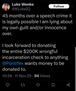 luke wenke self-pity demands owed  twitter screenshot