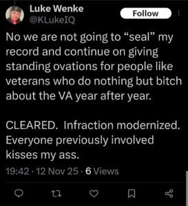 luke wenke x twitter screenshot antimilitary antiveteran antiamerican 2025