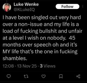 luke wenke self-pity demands owed 