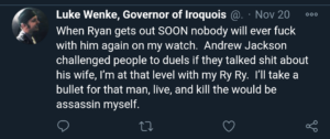 luke wenke twitter 2020 ryan obsession threatening violence sexual violence