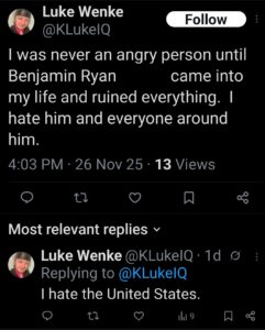 luke wenke x twitter screenshot ryan benjamin teeter obsession 2025