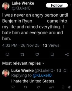luke wenke x twitter screenshot ryan benjamin teeter obsession 2025