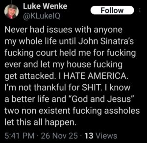 luke wenke x twitter screenshot anti-american 2025