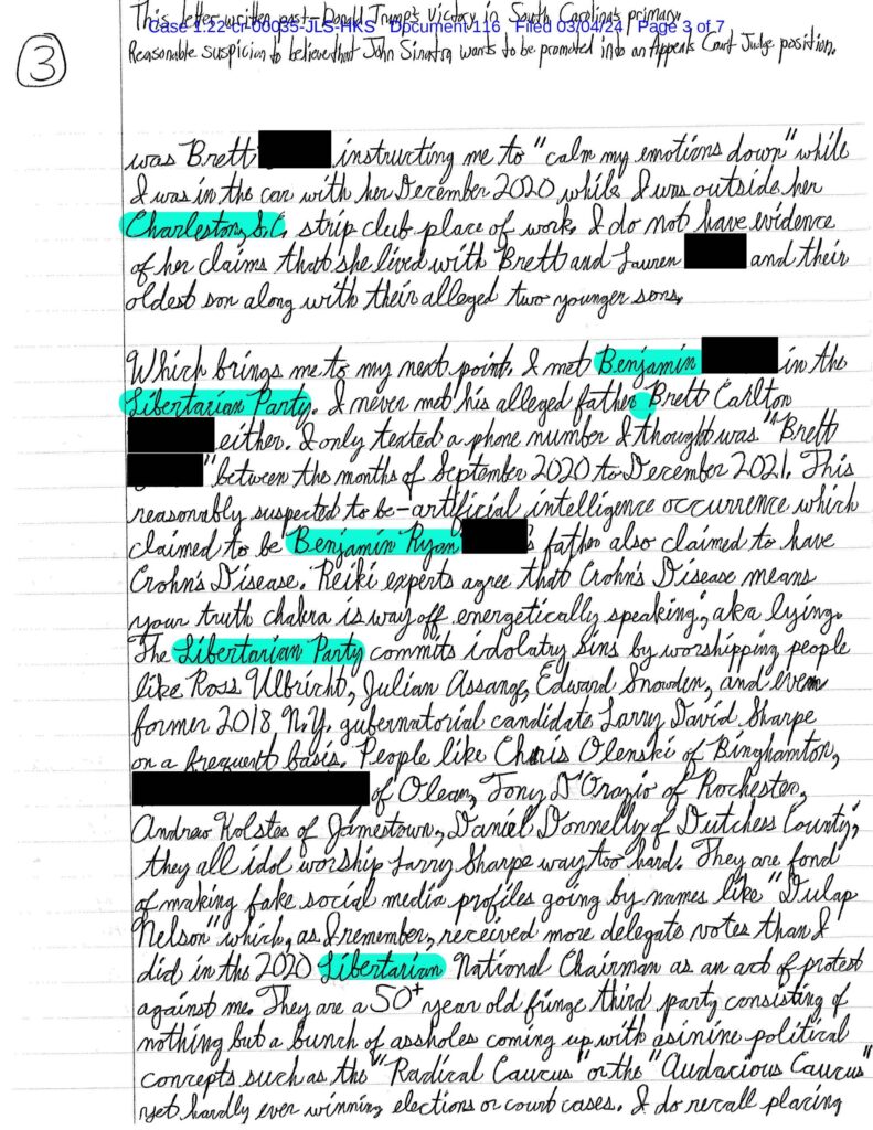 a letter from luke wenke to federal judge john sinatra jr.; march 2024