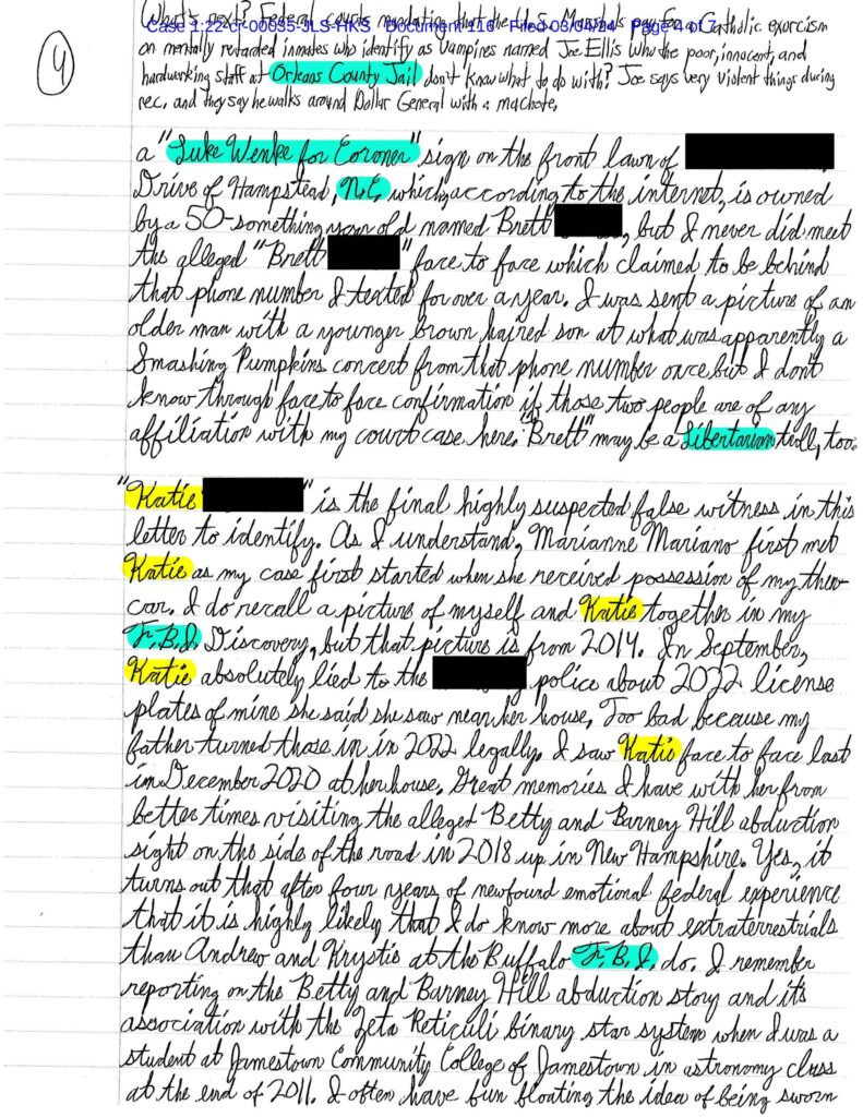 a letter from luke wenke to federal judge john sinatra jr.; march 2024