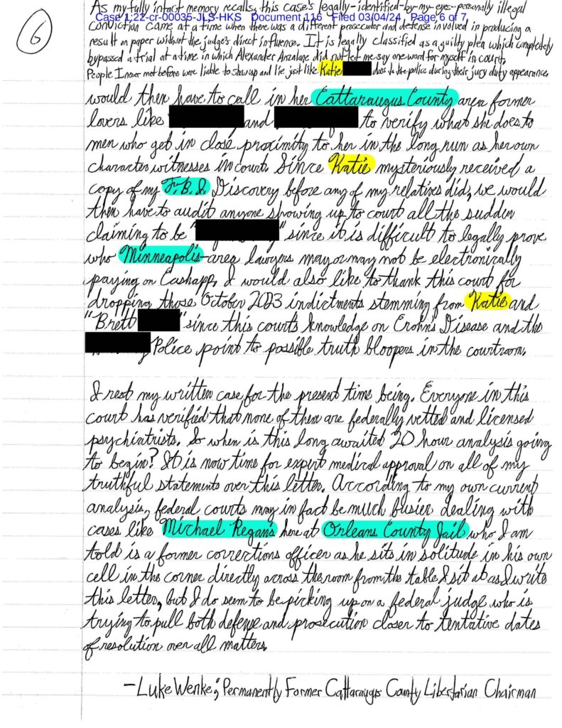 a letter from luke wenke to federal judge john sinatra jr.; march 2024