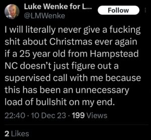 luke wenke x twitter screenshot ryan benjamin teeter obsession 2023