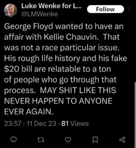 luke wenke twitter screenshot racist george floyd 2023