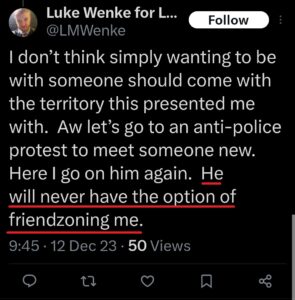 luke wenke ryan benjamin teeter obsession twitter x screenshot 2023 christmas phone call