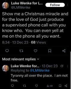 luke wenke ryan benjamin teeter obsession twitter x screenshot 2023 christmas phone call