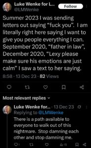 luke wenke ryan benjamin teeter obsession twitter x screenshot 2023 christmas phone call