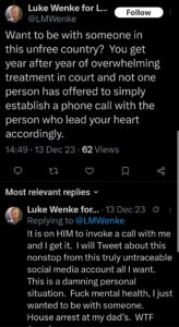 luke wenke ryan benjamin teeter obsession twitter x screenshot 2023 christmas phone call