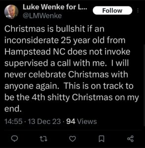 luke wenke ryan benjamin teeter obsession twitter x screenshot 2023 christmas phone call