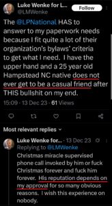 luke wenke ryan benjamin teeter obsession twitter x screenshot 2023 christmas phone call