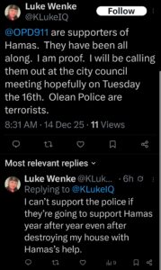 luke wenke twitter rant rage anger antipolice olean ny 