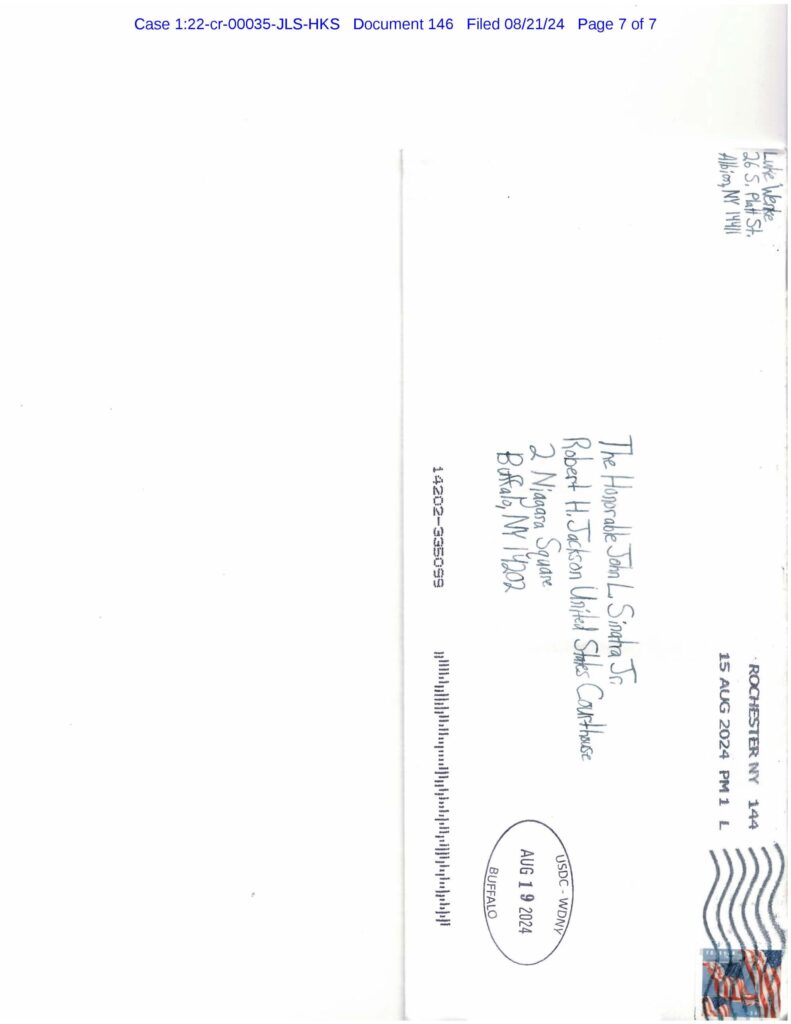 letter from luke wenke to the honorable john l. sinatra jr. 08/21/2024