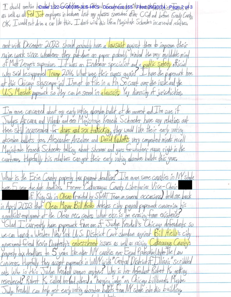 letter from luke wenke to federal judge john sinatra jr.; september 2024
