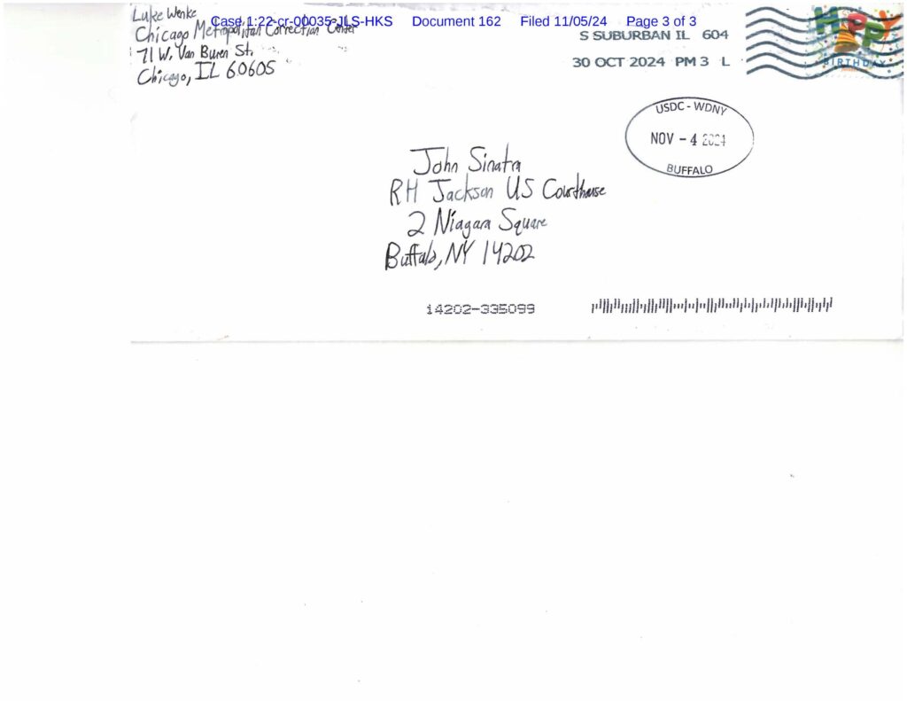 letter from luke wenke to the honorable john l. sinatra jr.; 11/05/2024