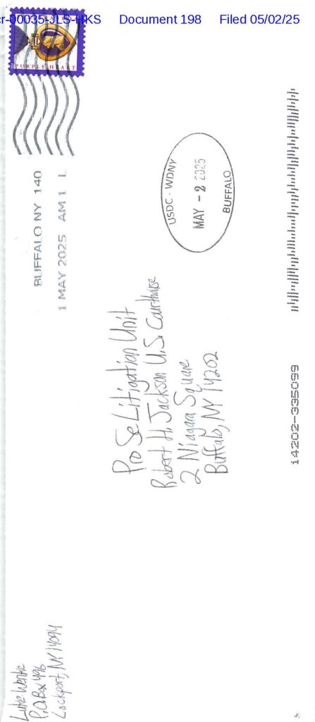 letter from luke wenke to the pro se assistance unit in buffalo ny 05/02/2025