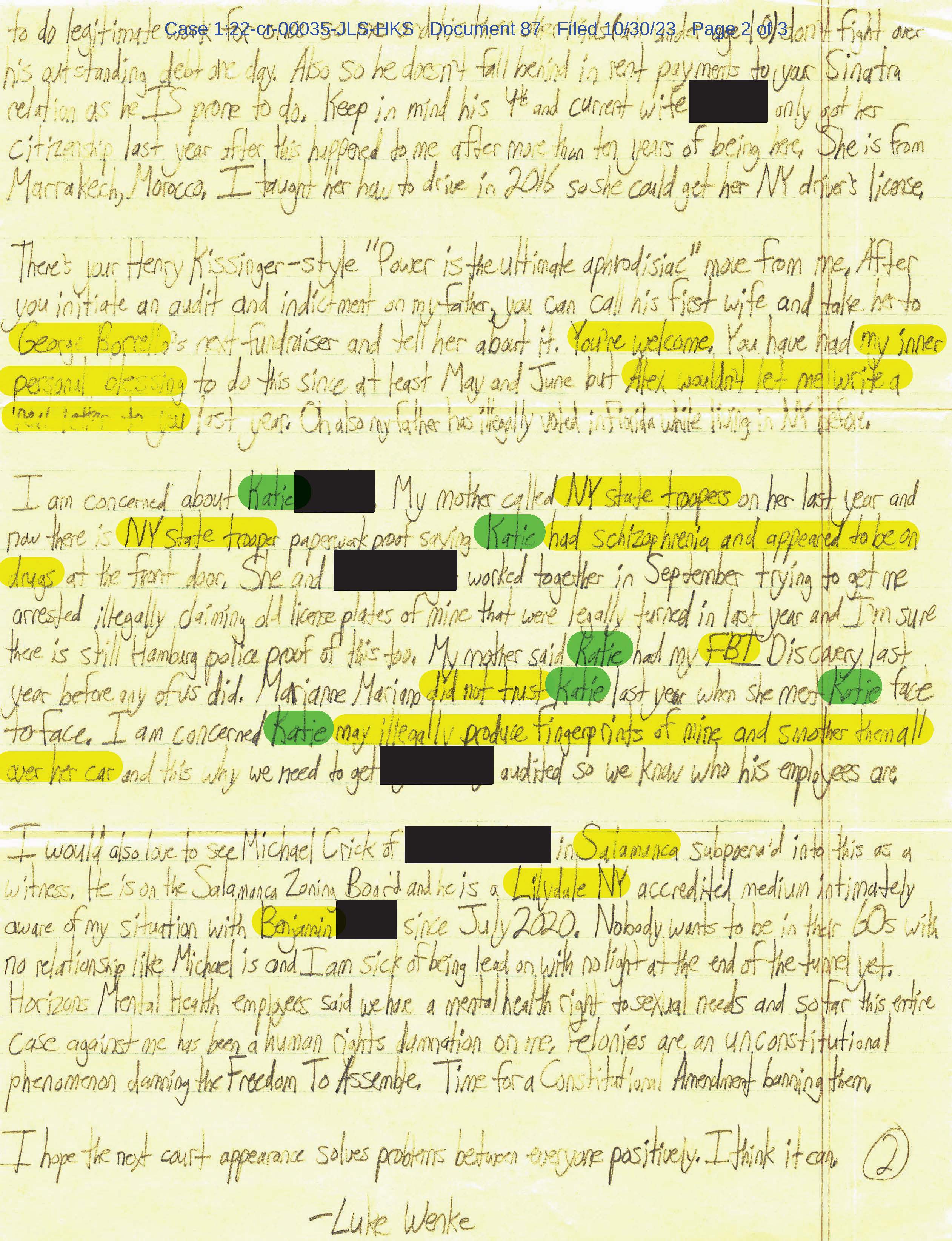 letter from luke wenke to the honorable john l. sinatra jr. october 2023
