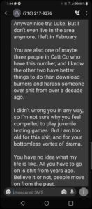 luke wenke burner topix troll obsession screenshot text message 2021 stalker