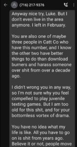 luke wenke burner topix troll obsession screenshot text message 2021 stalker