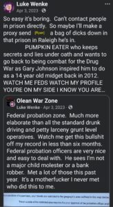 luke wenke facebook screenshot benjamin ryan teeter obsession 2023 threats