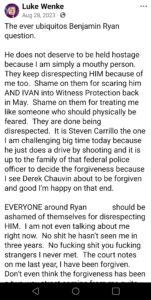 luke wenke benjamin ryan teeter obsession facebook screenshot 2023