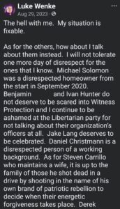 luke wenke facebook screenshot ryan obsession 2023