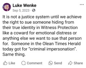 luke wenke facebook screenshot ryan obsession demands