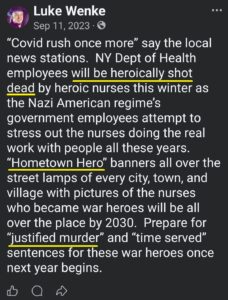 luke wenke facebook screenshot predictions death murder threats 2023