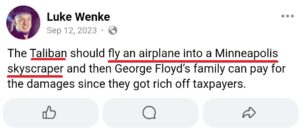luke wenke facebook screenshot terrorism george floyd minneapolis 2023