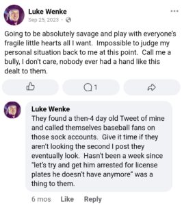 luke wenke facebook threats escalation never stop talking shit
