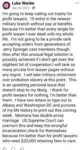 luke wenke facebook screenshot double proxy marriage montana 2023 ryan teeter obsession stalker erotomania