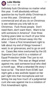 luke wenke complaining facebook screenshot 2023
